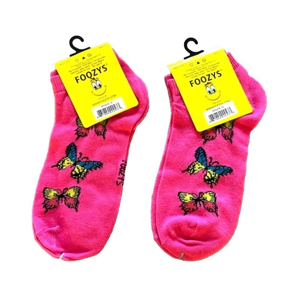 Foozys Women's Ankle Socks: 2 Pair Set; Butterflies; Pink; Women's Size 9-11 - Picture 2 of 2